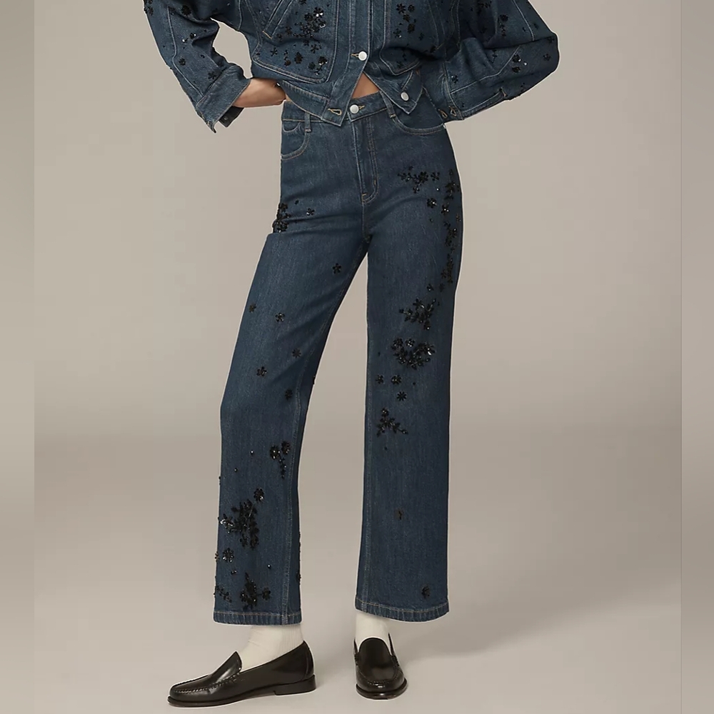 PILCRO Annie High Rise Straight Leg Jeans Beaded Embellished Edition Size 29